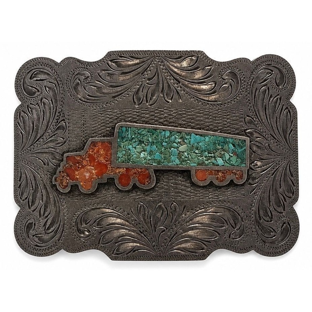 Turquoise Spiny Oyster Trucker Southwestern Nickel Silver Belt Buckle Handcraft